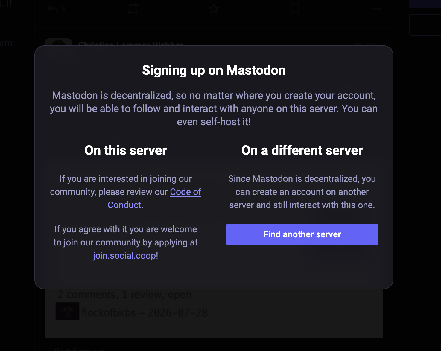 Social.coop's sign up form